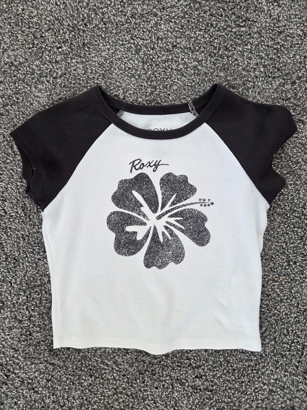 Roxy Black & White Baby Tee with Hibiscus Graphic